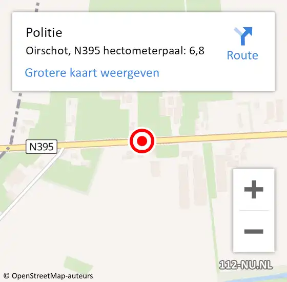 Locatie op kaart van de 112 melding: Politie Oirschot, N395 hectometerpaal: 6,8 op 13 april 2023 07:40