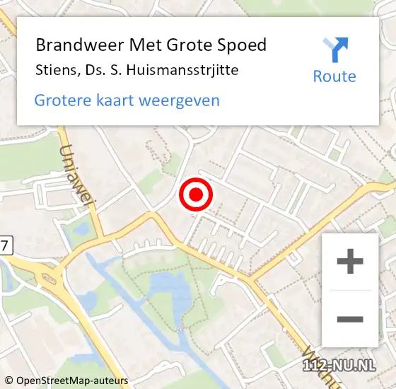 Locatie op kaart van de 112 melding: Brandweer Met Grote Spoed Naar Stiens, Ds. S. Huismansstrjitte op 13 april 2023 08:07