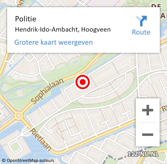 Locatie op kaart van de 112 melding: Politie Hendrik-Ido-Ambacht, Hoogveen op 13 april 2023 08:27