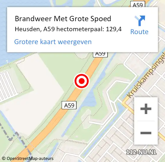 Locatie op kaart van de 112 melding: Brandweer Met Grote Spoed Naar Heusden, A59 hectometerpaal: 129,4 op 13 april 2023 08:34