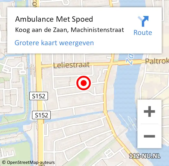 Locatie op kaart van de 112 melding: Ambulance Met Spoed Naar Koog aan de Zaan, Machinistenstraat op 13 april 2023 08:48