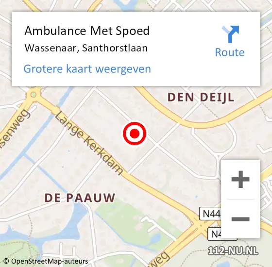 Locatie op kaart van de 112 melding: Ambulance Met Spoed Naar Wassenaar, Santhorstlaan op 13 april 2023 08:50