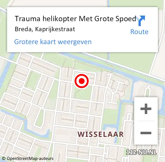 Locatie op kaart van de 112 melding: Trauma helikopter Met Grote Spoed Naar Breda, Kaprijkestraat op 13 april 2023 09:17