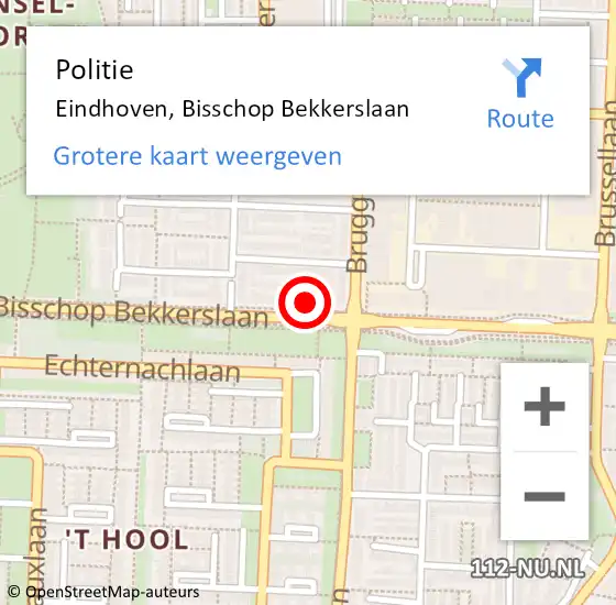 Locatie op kaart van de 112 melding: Politie Eindhoven, Bisschop Bekkerslaan op 13 april 2023 09:25