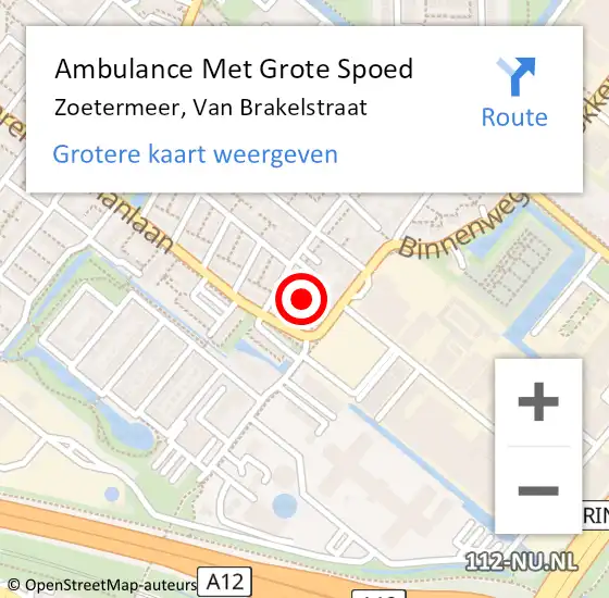 Locatie op kaart van de 112 melding: Ambulance Met Grote Spoed Naar Zoetermeer, Van Brakelstraat op 13 april 2023 09:39