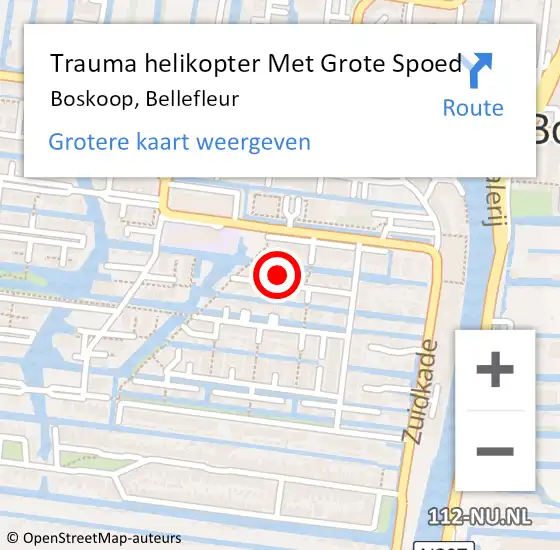 Locatie op kaart van de 112 melding: Trauma helikopter Met Grote Spoed Naar Boskoop, Bellefleur op 13 april 2023 09:46