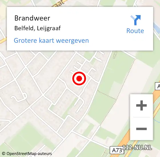Locatie op kaart van de 112 melding: Brandweer Belfeld, Leijgraaf op 13 april 2023 10:20