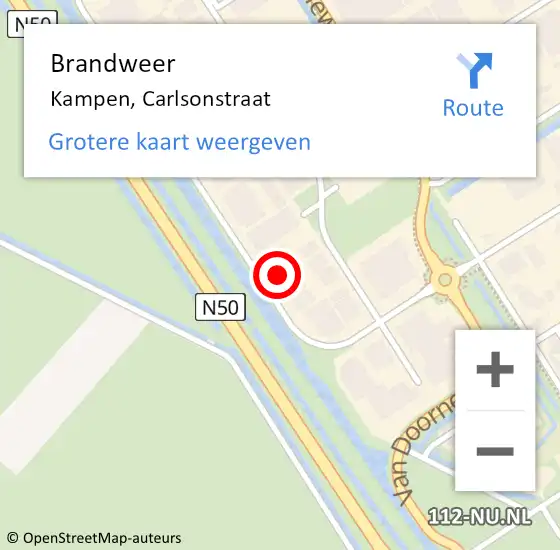 Locatie op kaart van de 112 melding: Brandweer Kampen, Carlsonstraat op 13 april 2023 10:44