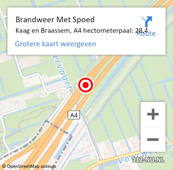 Locatie op kaart van de 112 melding: Brandweer Met Spoed Naar Kaag en Braassem, A4 hectometerpaal: 28,4 op 13 april 2023 10:54