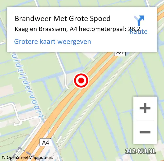 Locatie op kaart van de 112 melding: Brandweer Met Grote Spoed Naar Kaag en Braassem, A4 hectometerpaal: 28,2 op 13 april 2023 10:57