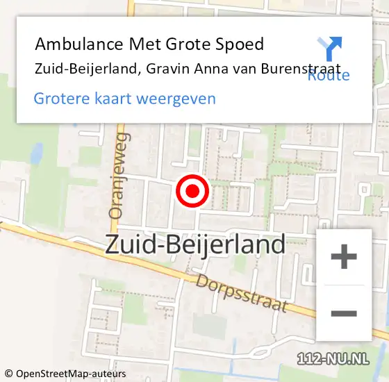 Locatie op kaart van de 112 melding: Ambulance Met Grote Spoed Naar Zuid-Beijerland, Gravin Anna van Burenstraat op 13 april 2023 11:01