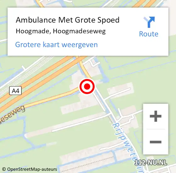 Locatie op kaart van de 112 melding: Ambulance Met Grote Spoed Naar Hoogmade, Hoogmadeseweg op 13 april 2023 11:18