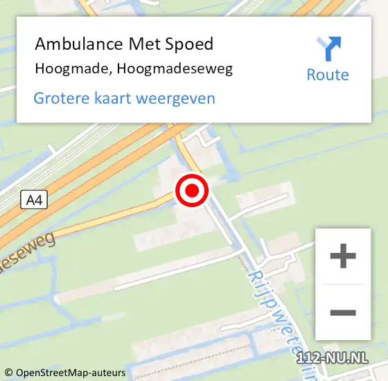 Locatie op kaart van de 112 melding: Ambulance Met Spoed Naar Hoogmade, Hoogmadeseweg op 13 april 2023 11:42