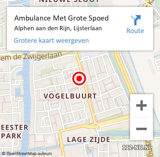 Locatie op kaart van de 112 melding: Ambulance Met Grote Spoed Naar Alphen aan den Rijn, Lijsterlaan op 13 april 2023 12:05