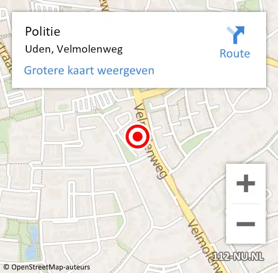 Locatie op kaart van de 112 melding: Politie Uden, Velmolenweg op 13 april 2023 12:33