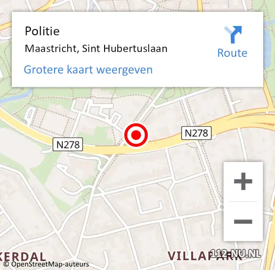 Locatie op kaart van de 112 melding: Politie Maastricht, Sint Hubertuslaan op 13 april 2023 12:34