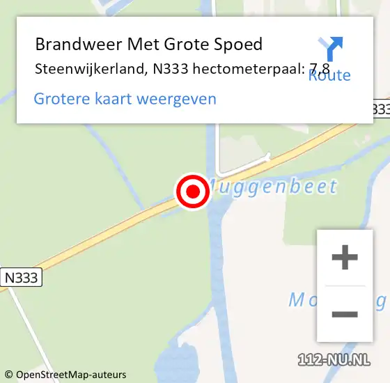 Locatie op kaart van de 112 melding: Brandweer Met Grote Spoed Naar Steenwijkerland, N333 hectometerpaal: 7,8 op 13 april 2023 12:56
