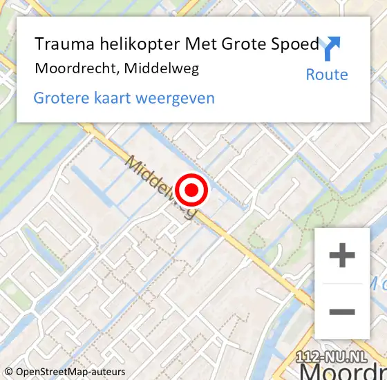 Locatie op kaart van de 112 melding: Trauma helikopter Met Grote Spoed Naar Moordrecht, Middelweg op 13 april 2023 13:07