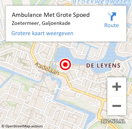 Locatie op kaart van de 112 melding: Ambulance Met Grote Spoed Naar Zoetermeer, Galjoenkade op 13 april 2023 13:36