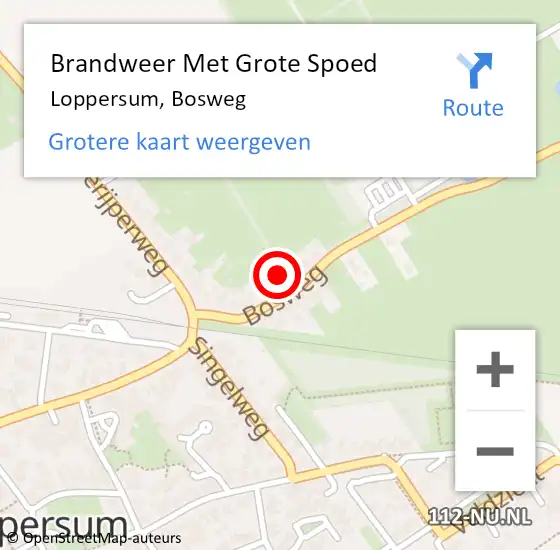 Locatie op kaart van de 112 melding: Brandweer Met Grote Spoed Naar Loppersum, Bosweg op 13 april 2023 13:38