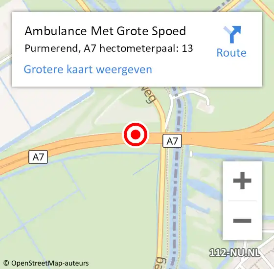 Locatie op kaart van de 112 melding: Ambulance Met Grote Spoed Naar Purmerend, A7 hectometerpaal: 13 op 13 april 2023 13:50