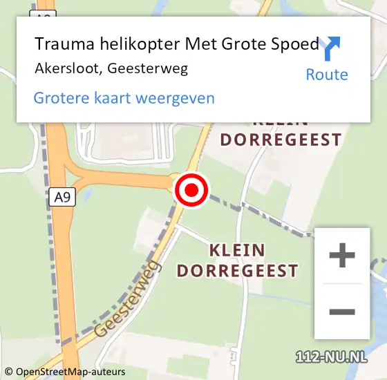 Locatie op kaart van de 112 melding: Trauma helikopter Met Grote Spoed Naar Akersloot, Geesterweg op 13 april 2023 14:00