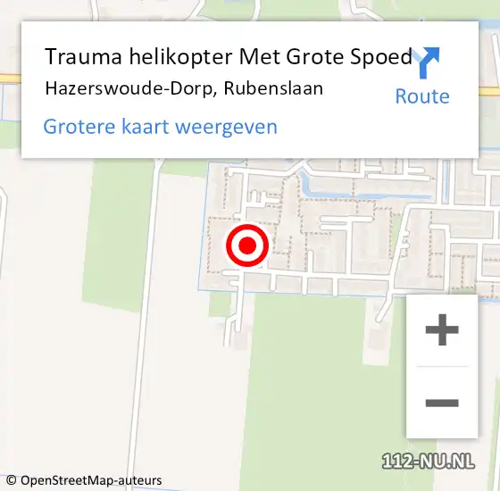 Locatie op kaart van de 112 melding: Trauma helikopter Met Grote Spoed Naar Hazerswoude-Dorp, Rubenslaan op 13 april 2023 14:04
