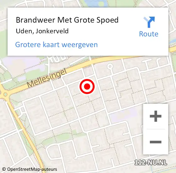 Locatie op kaart van de 112 melding: Brandweer Met Grote Spoed Naar Uden, Jonkerveld op 13 april 2023 14:50