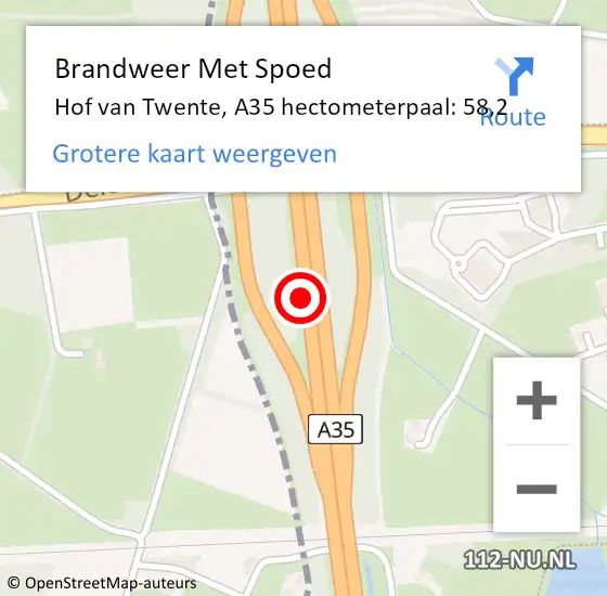 Locatie op kaart van de 112 melding: Brandweer Met Spoed Naar Hof van Twente, A35 hectometerpaal: 58,2 op 13 april 2023 15:03