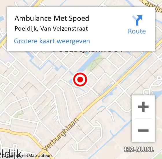 Locatie op kaart van de 112 melding: Ambulance Met Spoed Naar Poeldijk, Van Velzenstraat op 13 april 2023 15:04