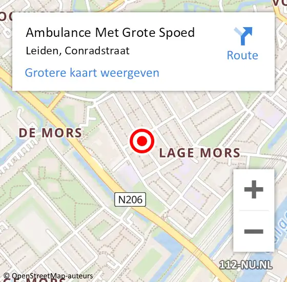 Locatie op kaart van de 112 melding: Ambulance Met Grote Spoed Naar Leiden, Conradstraat op 13 april 2023 15:36