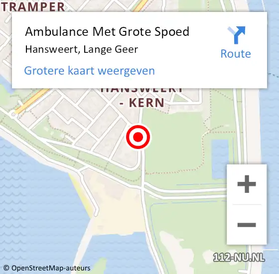 Locatie op kaart van de 112 melding: Ambulance Met Grote Spoed Naar Hansweert, Lange Geer op 22 augustus 2014 08:41