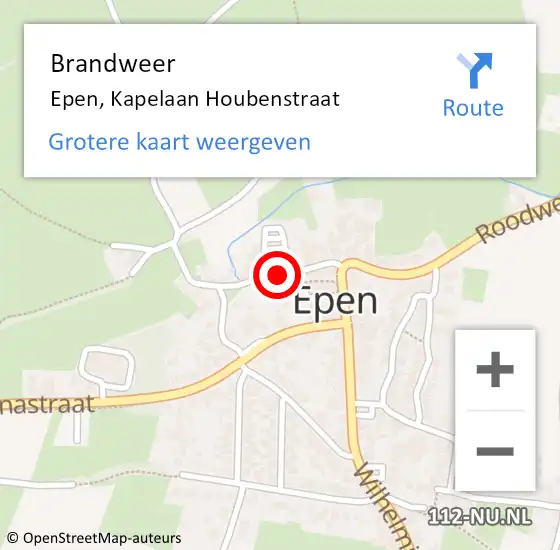 Locatie op kaart van de 112 melding: Brandweer Epen, Kapelaan Houbenstraat op 22 augustus 2014 08:42