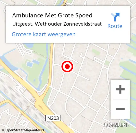 Locatie op kaart van de 112 melding: Ambulance Met Grote Spoed Naar Uitgeest, Wethouder Zonneveldstraat op 13 april 2023 17:47