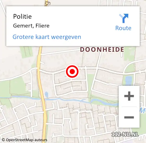 Locatie op kaart van de 112 melding: Politie Gemert, Fliere op 13 april 2023 18:06