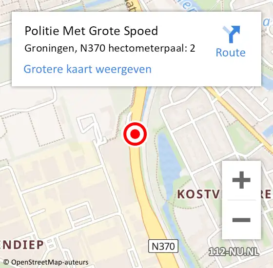 Locatie op kaart van de 112 melding: Politie Met Grote Spoed Naar Groningen, N370 hectometerpaal: 2 op 13 april 2023 18:31