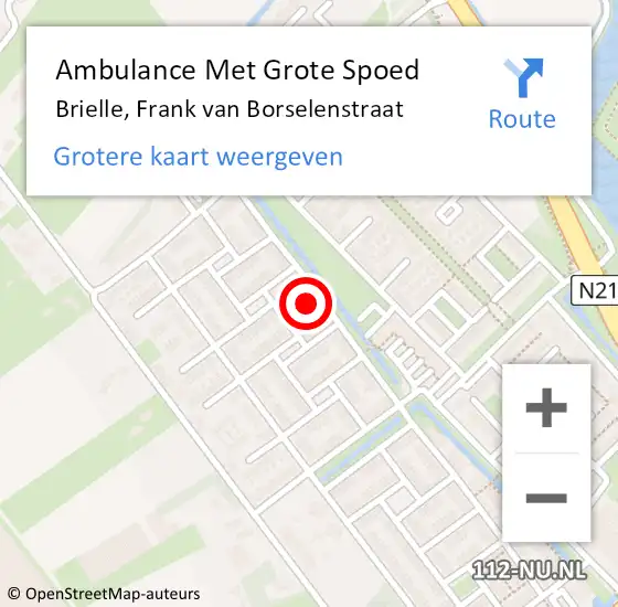 Locatie op kaart van de 112 melding: Ambulance Met Grote Spoed Naar Brielle, Frank van Borselenstraat op 13 april 2023 18:38