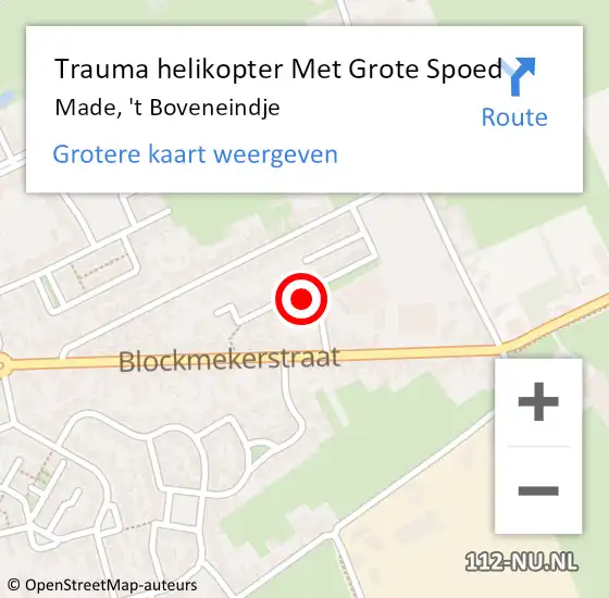 Locatie op kaart van de 112 melding: Trauma helikopter Met Grote Spoed Naar Made, 't Boveneindje op 13 april 2023 19:09