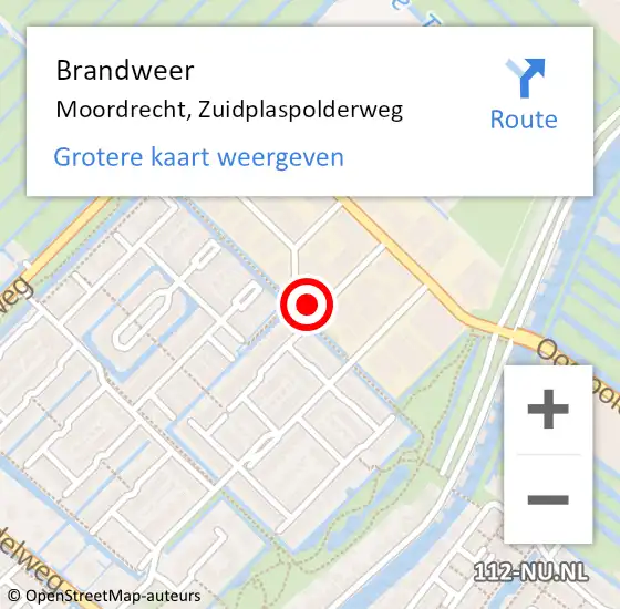 Locatie op kaart van de 112 melding: Brandweer Moordrecht, Zuidplaspolderweg op 13 april 2023 19:31