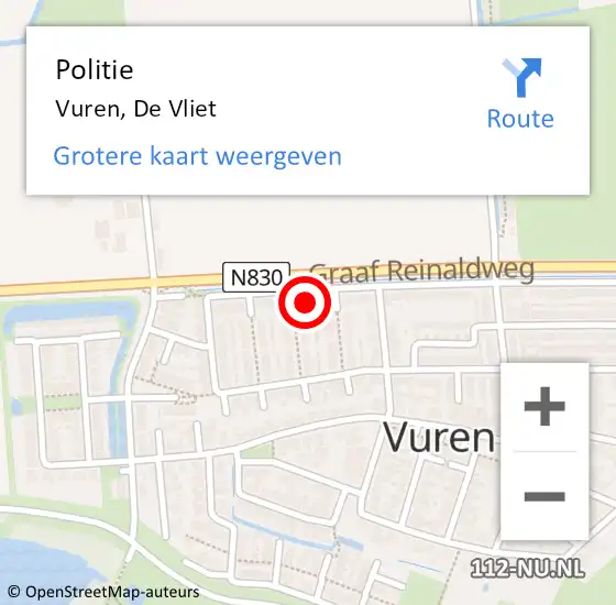 Locatie op kaart van de 112 melding: Politie Vuren, De Vliet op 13 april 2023 19:45