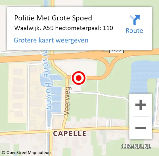 Locatie op kaart van de 112 melding: Politie Met Grote Spoed Naar Waalwijk, A59 hectometerpaal: 110 op 13 april 2023 19:52