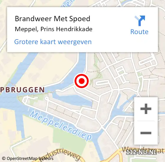 Locatie op kaart van de 112 melding: Brandweer Met Spoed Naar Meppel, Prins Hendrikkade op 13 april 2023 19:53