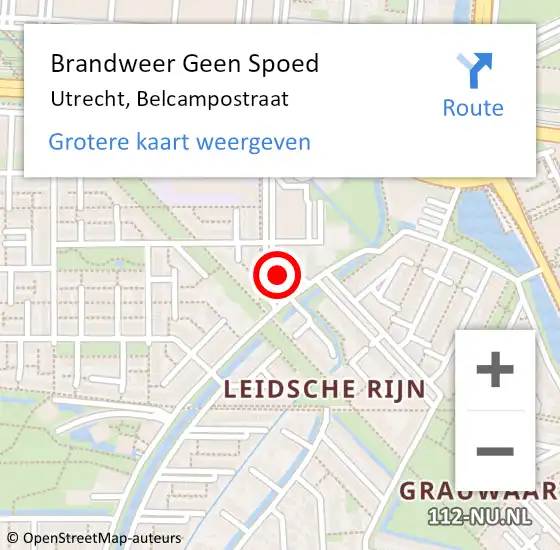 Locatie op kaart van de 112 melding: Brandweer Geen Spoed Naar Utrecht, Belcampostraat op 13 april 2023 20:14