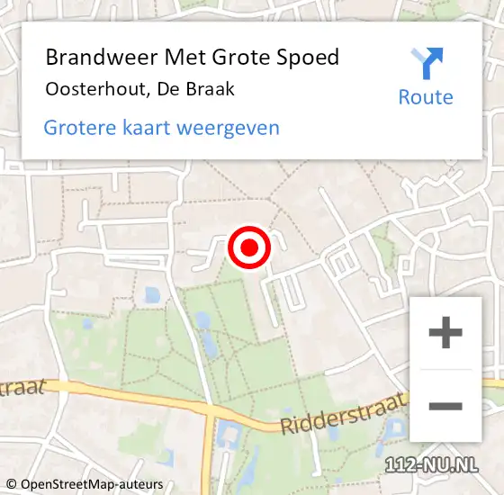Locatie op kaart van de 112 melding: Brandweer Met Grote Spoed Naar Oosterhout, De Braak op 13 april 2023 20:37