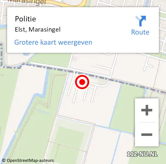 Locatie op kaart van de 112 melding: Politie Elst, Marasingel op 13 april 2023 20:37