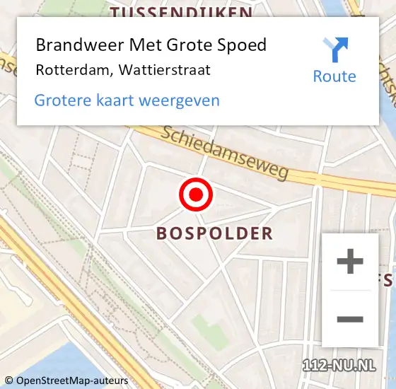 Locatie op kaart van de 112 melding: Brandweer Met Grote Spoed Naar Rotterdam, Wattierstraat op 13 april 2023 21:09