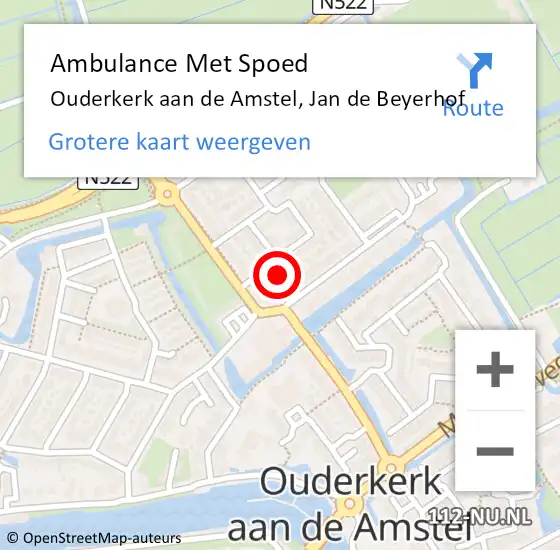 Locatie op kaart van de 112 melding: Ambulance Met Spoed Naar Ouderkerk aan de Amstel, Jan de Beyerhof op 13 april 2023 22:04