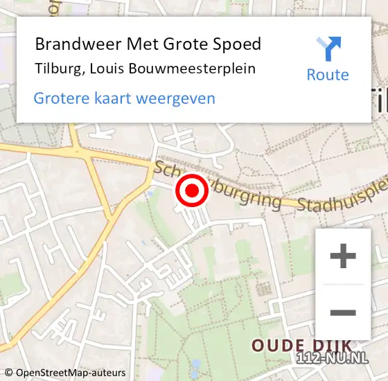 Locatie op kaart van de 112 melding: Brandweer Met Grote Spoed Naar Tilburg, Louis Bouwmeesterplein op 13 april 2023 22:14