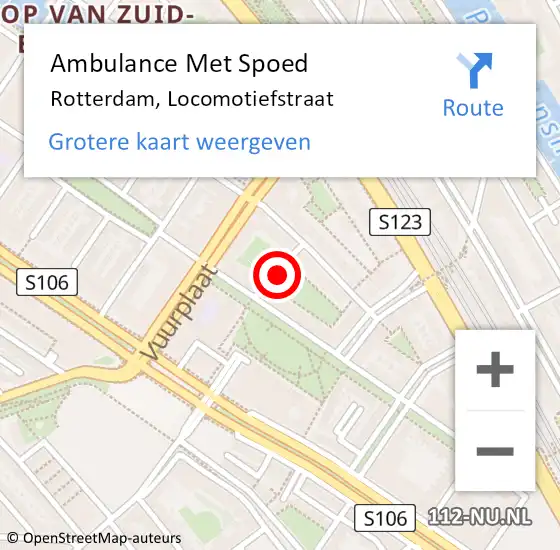 Locatie op kaart van de 112 melding: Ambulance Met Spoed Naar Rotterdam, Locomotiefstraat op 13 april 2023 22:21