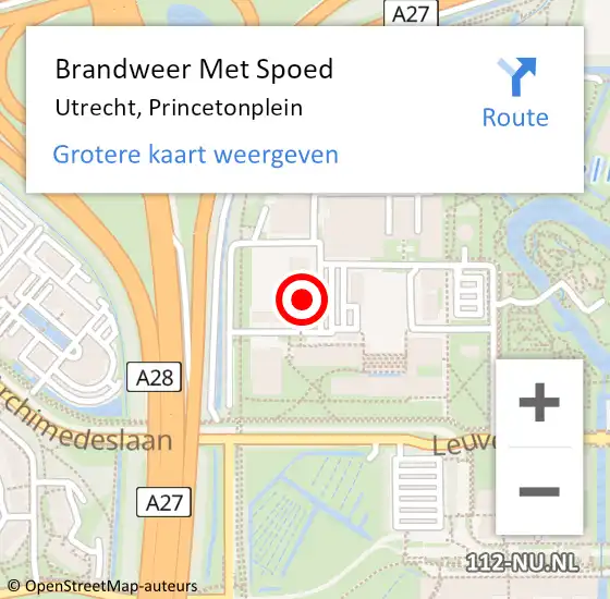 Locatie op kaart van de 112 melding: Brandweer Met Spoed Naar Utrecht, Princetonplein op 13 april 2023 22:26
